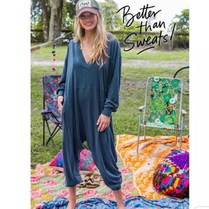 Natural Life Johnny Oversized 100% Cotton Muted Coastal Blue Relaxed Jumpsuit XS